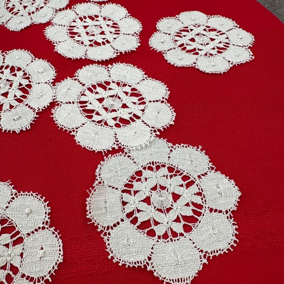 Set of 12 Handmade Crochet Off White Lace Flower Coasters Doilies Table Decor - Picture 7 of 9
